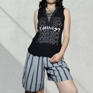 Black Lace Up "Feminist" Tank Top 🖤